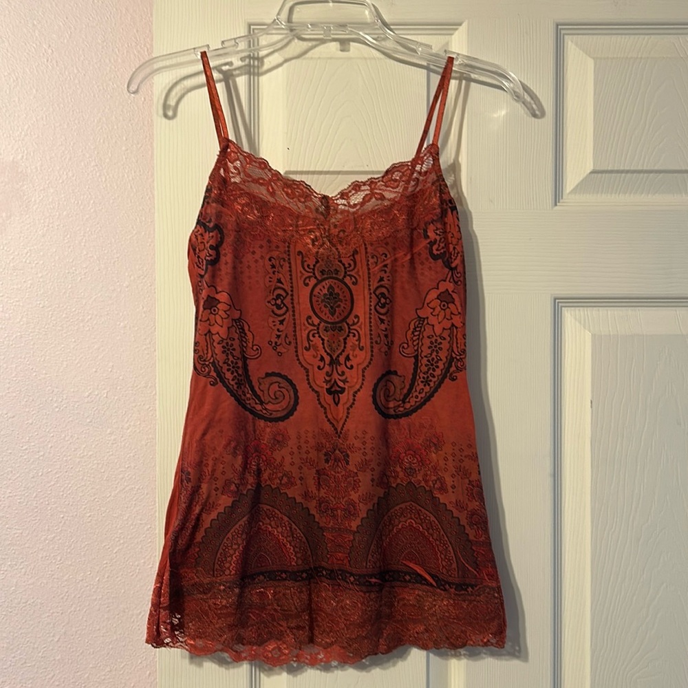 Maurice's Rust and Black Lace Paisley Cami Small